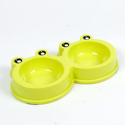 Cat Bowl Dog Bowl Drinking Water Feeding One-piece Pet Double Bowl Stainless Steel Frog Bowl Pet Food Utensils