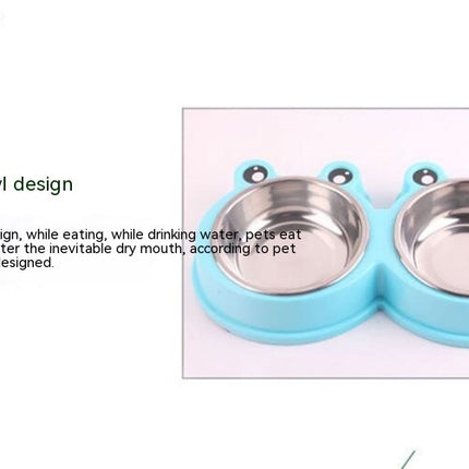 Cat Bowl Dog Bowl Drinking Water Feeding One-piece Pet Double Bowl Stainless Steel Frog Bowl Pet Food Utensils