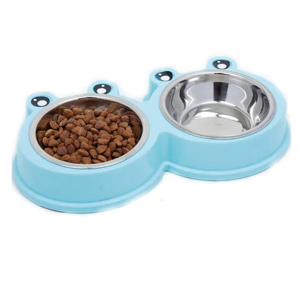 Cat Bowl Dog Bowl Drinking Water Feeding One-piece Pet Double Bowl Stainless Steel Frog Bowl Pet Food Utensils