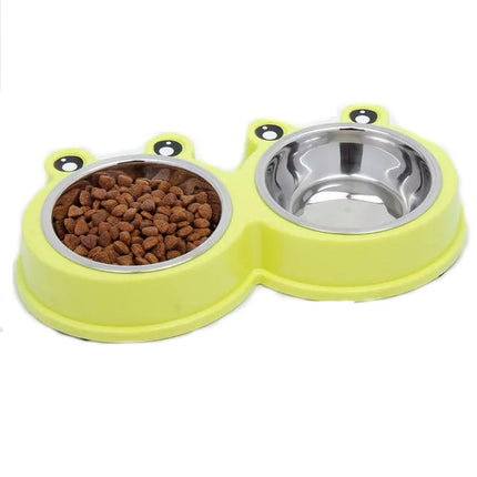 Cat Bowl Dog Bowl Drinking Water Feeding One-piece Pet Double Bowl Stainless Steel Frog Bowl Pet Food Utensils