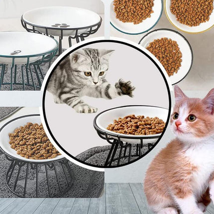 Cat Lift Bowl With Metal Stand Pet Ceramic Food Snacks Feeding Elevated Feeder Kitten Puppy Dish Dog Supplies Accessories