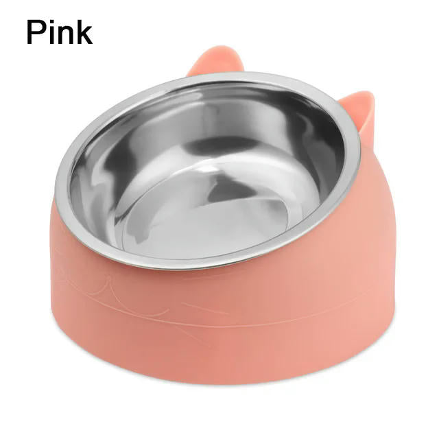 Cute Cat Dog Bowl Protect The Cervical Spine Oblique Mouth Pet Stainless Steel Fall-resistant Durable Food Bowl Pet Supplies