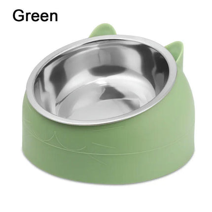 Cute Cat Dog Bowl Protect The Cervical Spine Oblique Mouth Pet Stainless Steel Fall-resistant Durable Food Bowl Pet Supplies