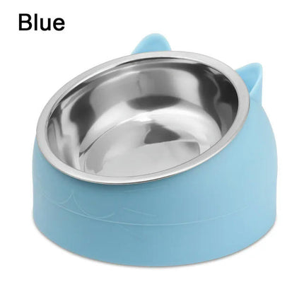 Cute Cat Dog Bowl Protect The Cervical Spine Oblique Mouth Pet Stainless Steel Fall-resistant Durable Food Bowl Pet Supplies