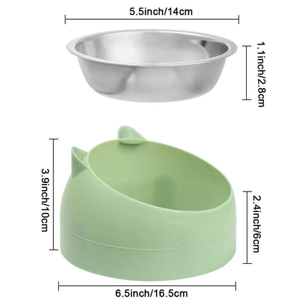 Cute Cat Dog Bowl Protect The Cervical Spine Oblique Mouth Pet Stainless Steel Fall-resistant Durable Food Bowl Pet Supplies