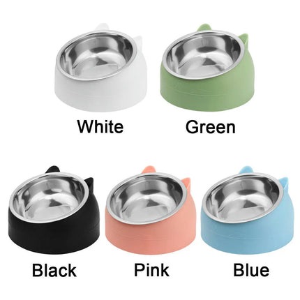 Cute Cat Dog Bowl Protect The Cervical Spine Oblique Mouth Pet Stainless Steel Fall-resistant Durable Food Bowl Pet Supplies