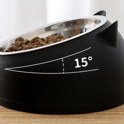 Cute Cat Dog Bowl Protect The Cervical Spine Oblique Mouth Pet Stainless Steel Fall-resistant Durable Food Bowl Pet Supplies