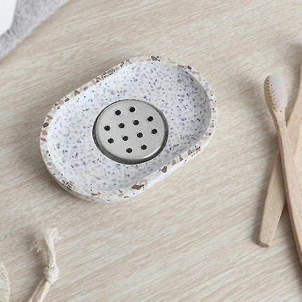 Terrazzo Soap Dish Oval Soap Dish Creative Drain Dish Bathroom Accessories Household Supplies