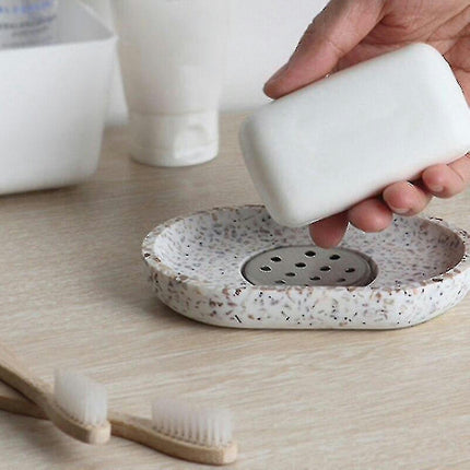 Terrazzo Soap Dish Oval Soap Dish Creative Drain Dish Bathroom Accessories Household Supplies