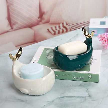 Soap Dish For Bathroom Whale Shaped Ceramic Drain Bar Soap Box For Shower Holder Home Accessories