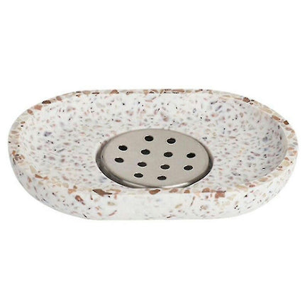 Terrazzo Soap Dish Oval Creative Drain Tray Bathroom Accessories Home Portable Bathroom Soap Dishes