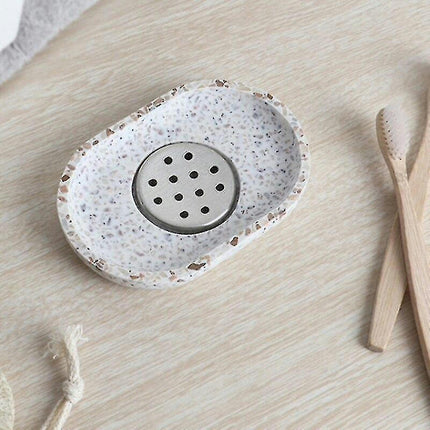 Terrazzo Soap Dish Oval Creative Drain Tray Bathroom Accessories Home Portable Bathroom Soap Dishes