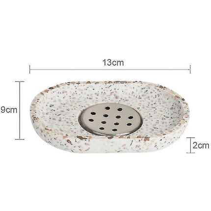 Terrazzo Soap Dish Oval Creative Drain Tray Bathroom Accessories Home Portable Bathroom Soap Dishes