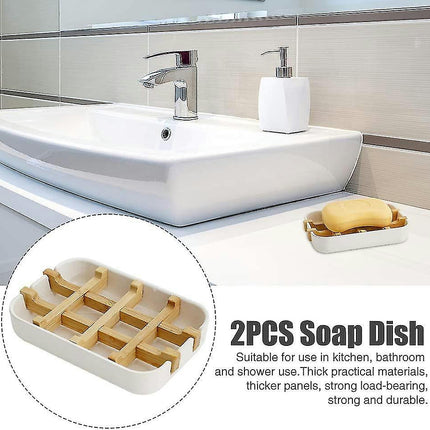 2 Pcs Bamboo Soap Dish Holders,for Soap Cup Drain In Home Bathroom Accessory Soap Holder for Bathroom