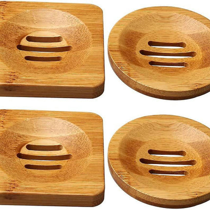 4 Pcs Wooden Soap Holders Bathroom Soap Dish Natural Bamboo Soap Holder Square & Round Soap Dishes