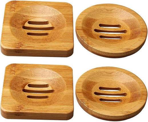 4 Pcs Wooden Soap Holders Bathroom Soap Dish Natural Bamboo Soap Holder Square & Round Soap Dishes