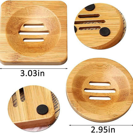 4 Pcs Wooden Soap Holders Bathroom Soap Dish Natural Bamboo Soap Holder Square & Round Soap Dishes