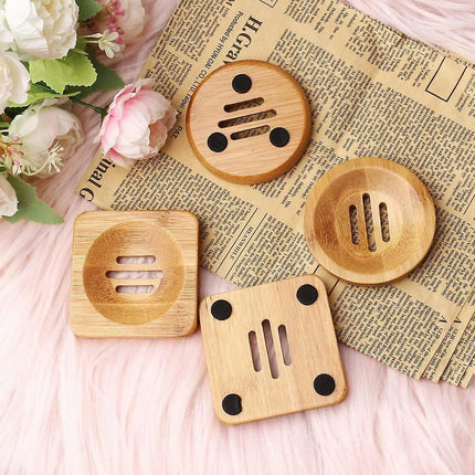 4 Pcs Wooden Soap Holders Bathroom Soap Dish Natural Bamboo Soap Holder Square & Round Soap Dishes