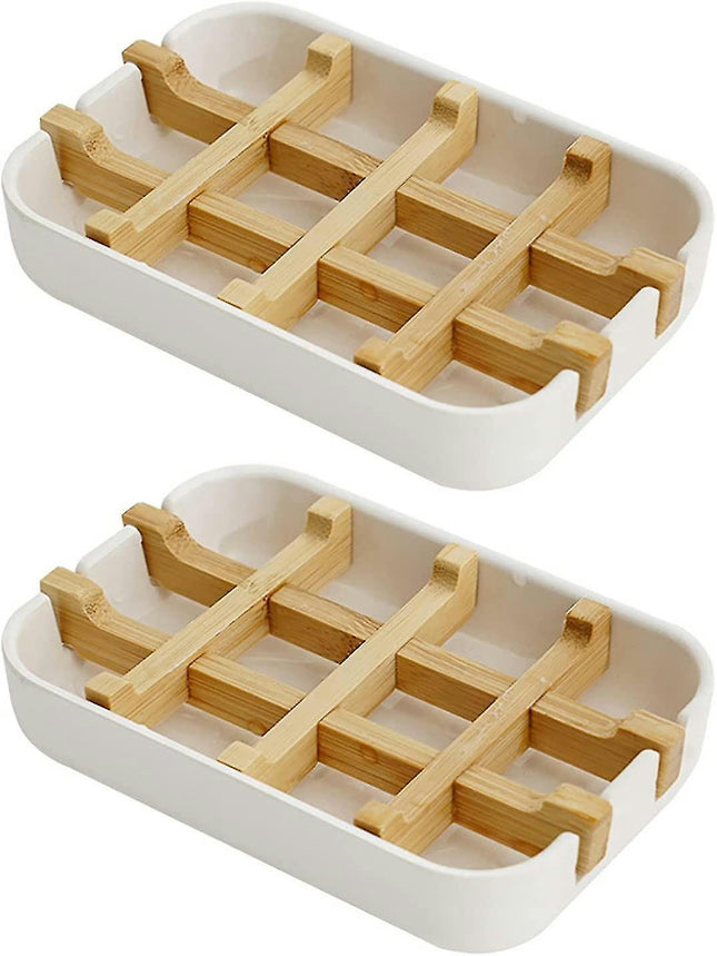 2 Pcs Bamboo Soap Dish Holders,for Soap Cup Drain In Home Bathroom Accessory Soap Holder for Bathroom