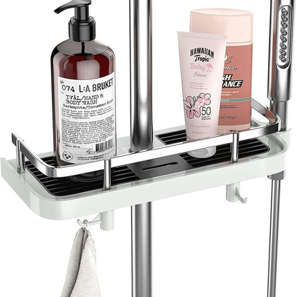 Shower Caddy Shelf , Bathroom Shower Rack Organizer Sponge Holder For No Tools, No Drilling