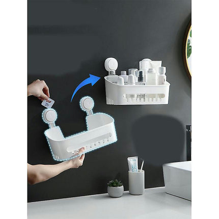 Shower Caddy Suction, Shower Caddy Corner, Plastic Bathroom Organiser With Removable Suction Cup Wall Shelf No Drilling