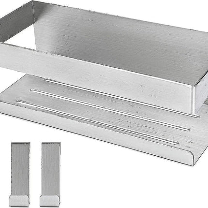 Self-Adhesive Shower Tray Brushed Stainless Steel Shower Tray - Bathroom Shelf Sus304 Stainless Steel - with 2 Hooks