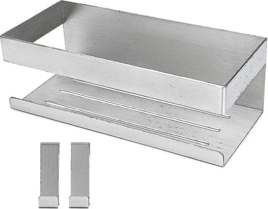 Self-Adhesive Shower Tray Brushed Stainless Steel Shower Tray - Bathroom Shelf Sus304 Stainless Steel - with 2 Hooks