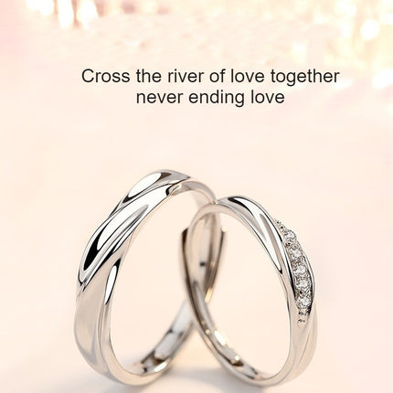 Sterling Silver Couple Ring Adjustable Rings for Men and Women Open Back Rings for Wedding