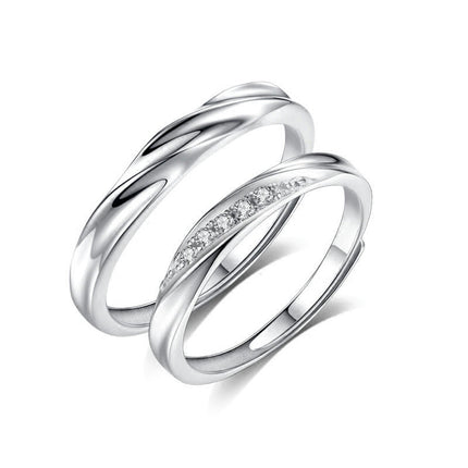 Sterling Silver Couple Ring Adjustable Rings for Men and Women Open Back Rings for Wedding