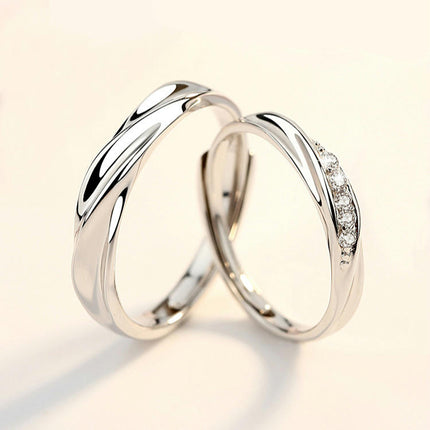 Sterling Silver Couple Ring Adjustable Rings for Men and Women Open Back Rings for Wedding