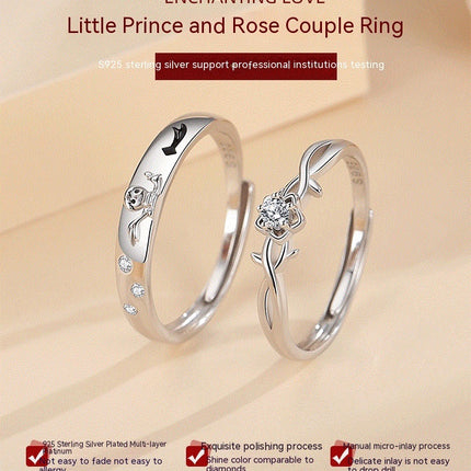 Couple Rings Engagement Wedding Band Promise for Couples 925 Sterling Silver Adjustable Ring