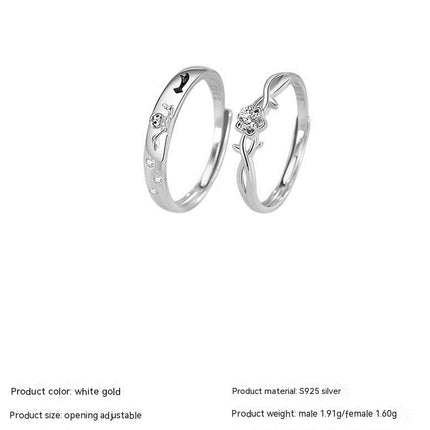 Couple Rings Engagement Wedding Band Promise for Couples 925 Sterling Silver Adjustable Ring