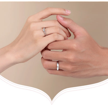 Couple Rings Engagement Wedding Band Promise for Couples 925 Sterling Silver Adjustable Ring