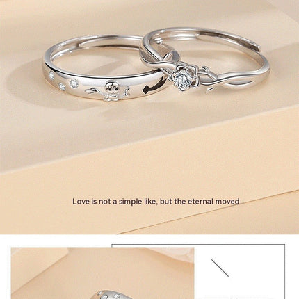 Couple Rings Engagement Wedding Band Promise for Couples 925 Sterling Silver Adjustable Ring