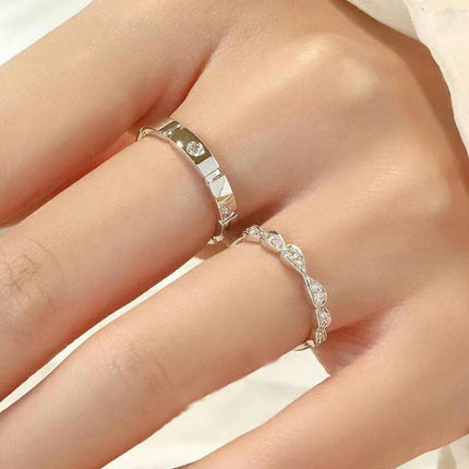 Plain Silver Rings for Couple Engagement Wedding Ring Sterling Silver Band Rings Set