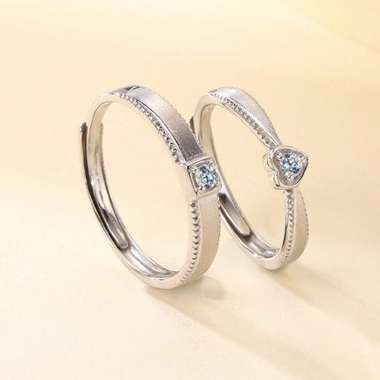 Sterling Silver Couple Ring Adjustable Couple Rings Rings for Wedding Engagement Ring Set