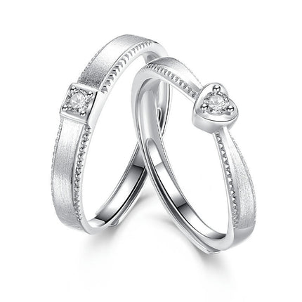 Sterling Silver Couple Ring Adjustable Couple Rings Rings for Wedding Engagement Ring Set