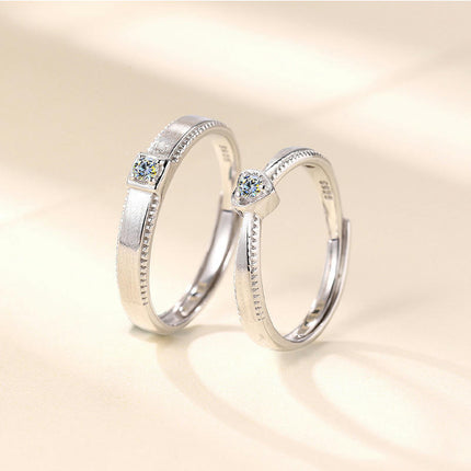 Sterling Silver Couple Ring Adjustable Couple Rings Rings for Wedding Engagement Ring Set