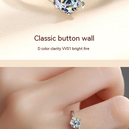 1 Carat Moissanite Engagement Ring Wedding Promise Silver Solitaire Rings for Women