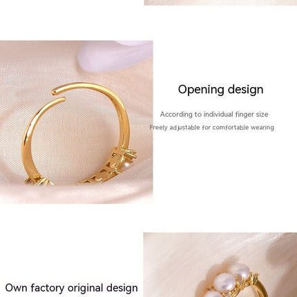 Pearl Ring Adjustable Size Natural Pearl Ring Single Pearl Fashion Open Ring for Women