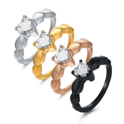 Stainless Steel Rings Heart Shaped Women Ring Vintage zircon Women Matching Rings