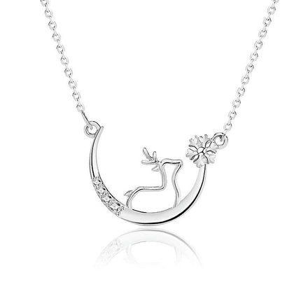 Necklace for Women, Sterling Silver Pendant Cute Antler Deer Jewelry s925 sterling silver necklace