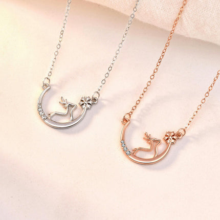 Necklace for Women, Sterling Silver Pendant Cute Antler Deer Jewelry s925 sterling silver necklace