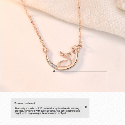 Necklace for Women, Sterling Silver Pendant Cute Antler Deer Jewelry s925 sterling silver necklace