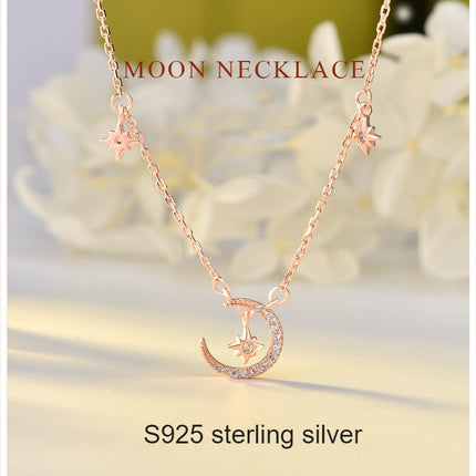 Moon Star Necklaces for Womens S925 Sterling Silver Crescent Moon Star Pendant Necklace Jewelry