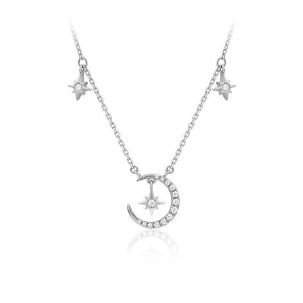 Moon Star Necklaces for Womens S925 Sterling Silver Crescent Moon Star Pendant Necklace Jewelry