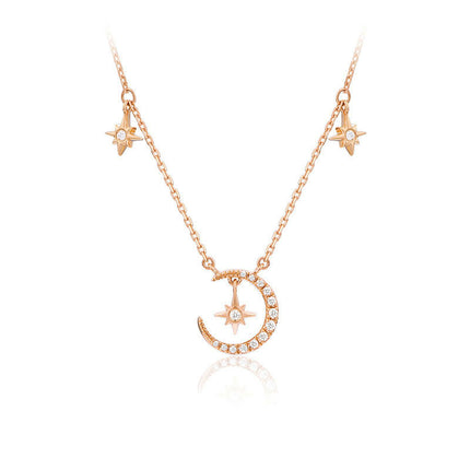 Moon Star Necklaces for Womens S925 Sterling Silver Crescent Moon Star Pendant Necklace Jewelry