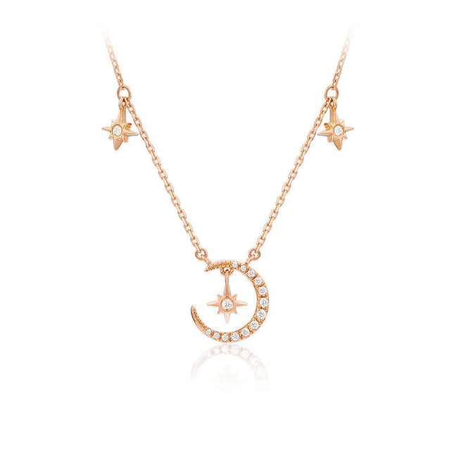 Moon Star Necklaces for Womens S925 Sterling Silver Crescent Moon Star Pendant Necklace Jewelry