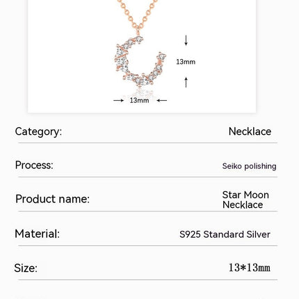 Sterling Silver Crescent Moon Necklace for Women Moon Pendant Embellished Moon Jewelry Necklace