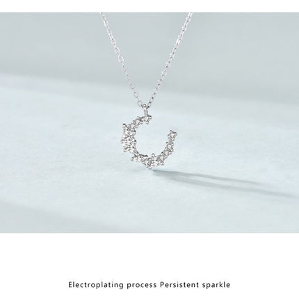 Sterling Silver Crescent Moon Necklace for Women Moon Pendant Embellished Moon Jewelry Necklace